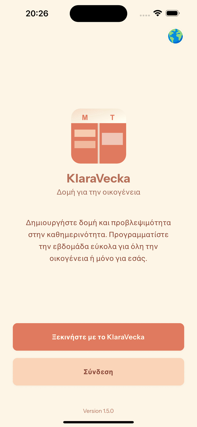Στιγμιότυπο της εφαρμογής KlaraVecka που δείχνει φιλική προς την οικογένεια προβολή ημερολογίου με σαφή δομή και σχεδιασμό προσαρμοσμένο στη ΔΕΠΥ