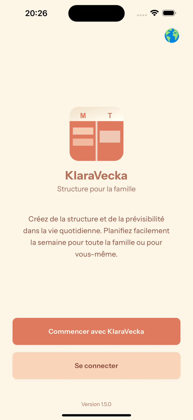 Capture d'écran de l'application KlaraVecka montrant une vue de calendrier familial avec une structure claire et un design adapté au TDAH